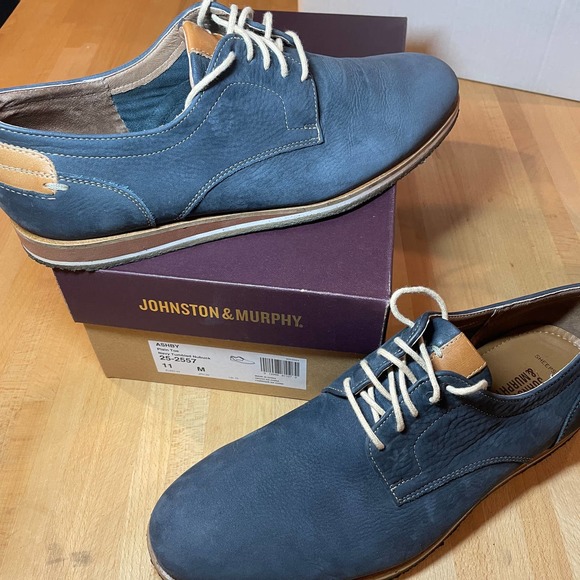 Johnston & Murphy "Ashby" Navy Blue Nubuck Oxfords - Picture 1 of 8